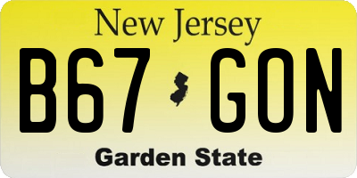 NJ license plate B67GON