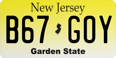 NJ license plate B67GOY