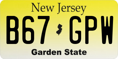 NJ license plate B67GPW