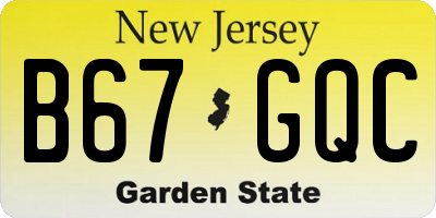 NJ license plate B67GQC