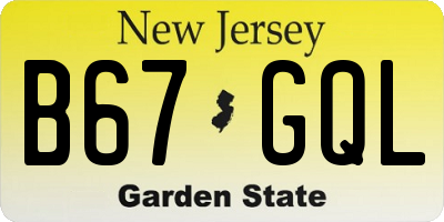 NJ license plate B67GQL