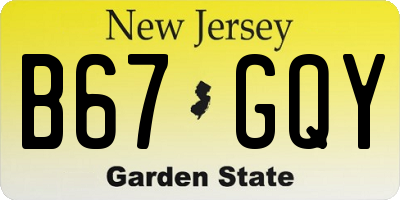 NJ license plate B67GQY