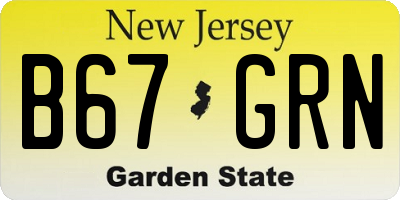 NJ license plate B67GRN