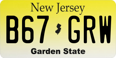 NJ license plate B67GRW