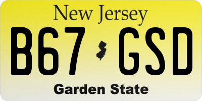NJ license plate B67GSD