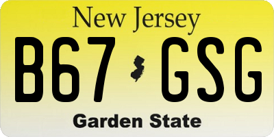 NJ license plate B67GSG