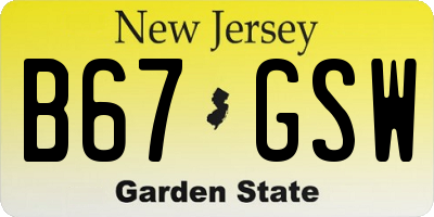 NJ license plate B67GSW