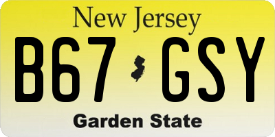 NJ license plate B67GSY