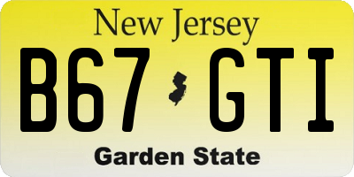 NJ license plate B67GTI