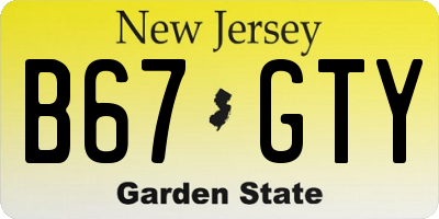 NJ license plate B67GTY