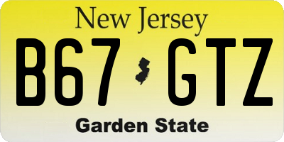 NJ license plate B67GTZ
