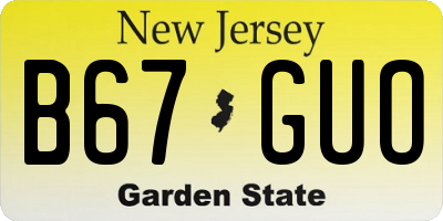 NJ license plate B67GUO