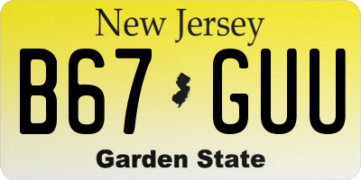 NJ license plate B67GUU