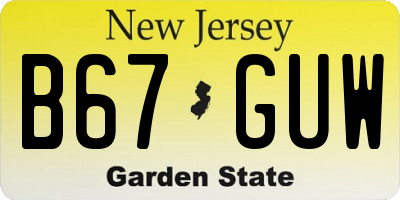 NJ license plate B67GUW