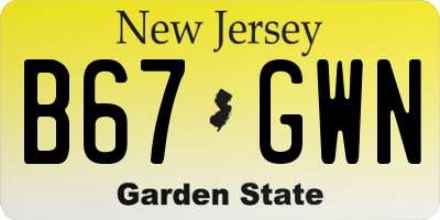 NJ license plate B67GWN