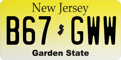 NJ license plate B67GWW