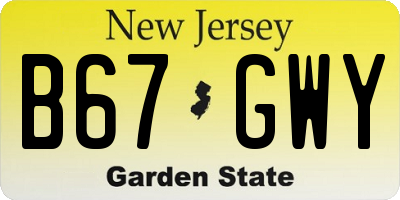 NJ license plate B67GWY