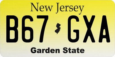 NJ license plate B67GXA