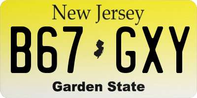 NJ license plate B67GXY