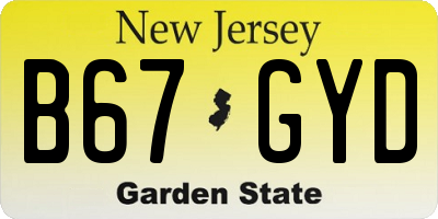 NJ license plate B67GYD