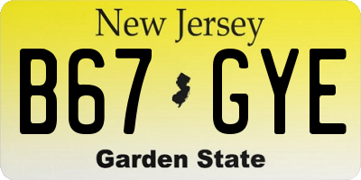 NJ license plate B67GYE
