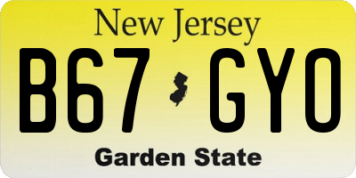 NJ license plate B67GYO