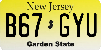 NJ license plate B67GYU