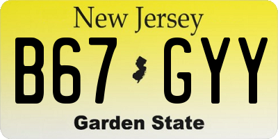 NJ license plate B67GYY