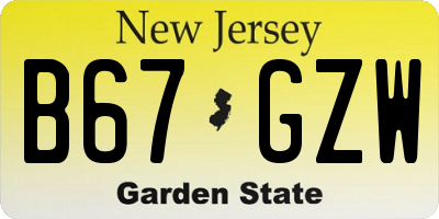 NJ license plate B67GZW