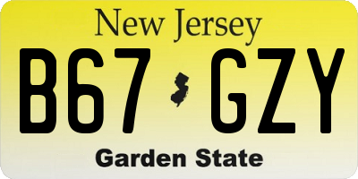 NJ license plate B67GZY