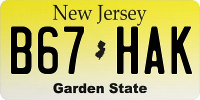 NJ license plate B67HAK