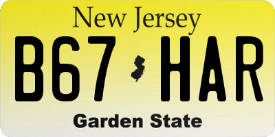 NJ license plate B67HAR