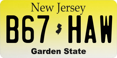 NJ license plate B67HAW