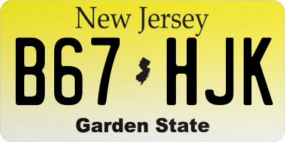 NJ license plate B67HJK