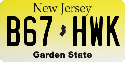 NJ license plate B67HWK