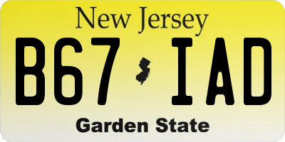 NJ license plate B67IAD