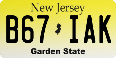 NJ license plate B67IAK