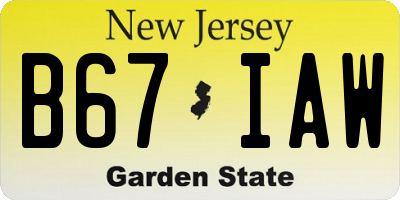 NJ license plate B67IAW