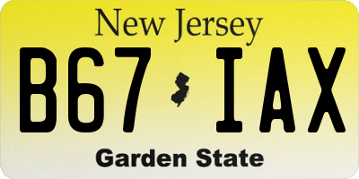 NJ license plate B67IAX