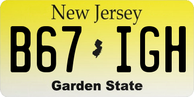 NJ license plate B67IGH