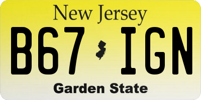 NJ license plate B67IGN