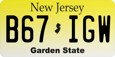 NJ license plate B67IGW