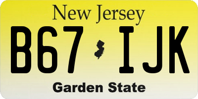 NJ license plate B67IJK
