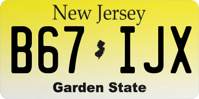 NJ license plate B67IJX