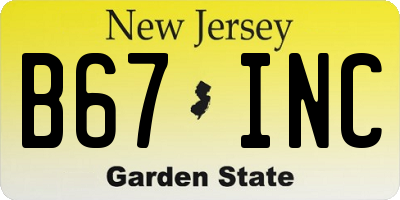 NJ license plate B67INC