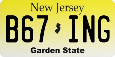 NJ license plate B67ING
