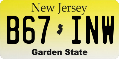 NJ license plate B67INW