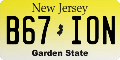 NJ license plate B67ION