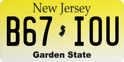 NJ license plate B67IOU