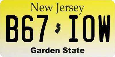 NJ license plate B67IOW